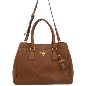 Prada Vitello Daino Leather Tote Shoulder Bag 2way Brown